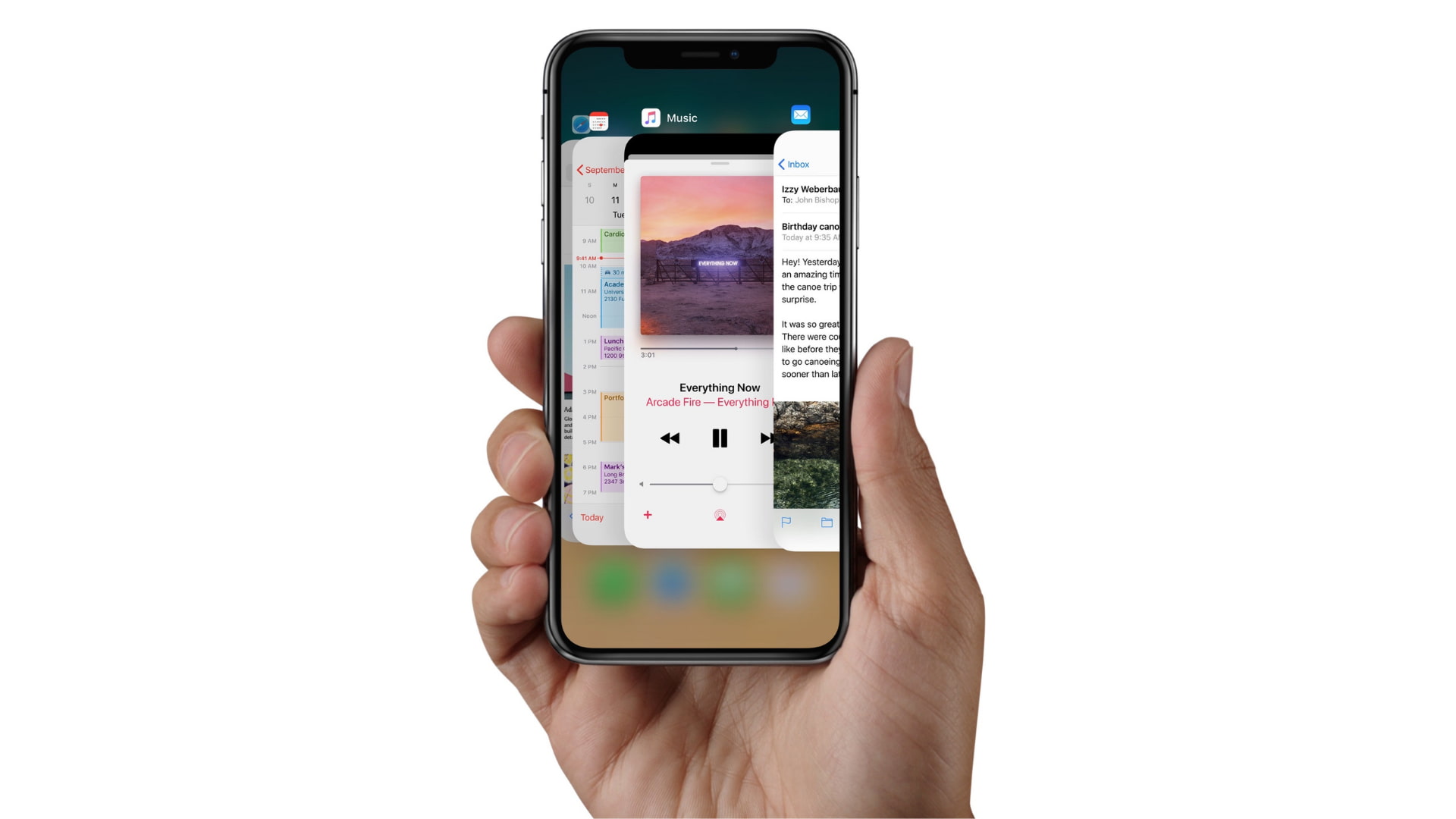 Mano che tiene iPhone che mostra l'App Switcher
