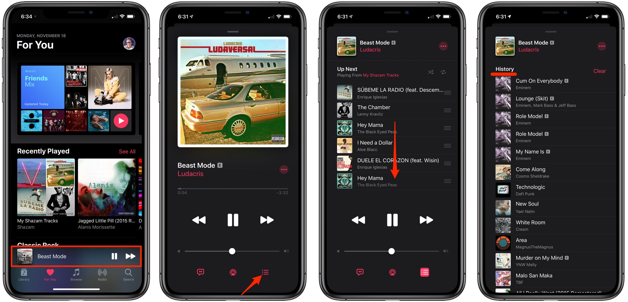 Cronologia di ascolto dell'iPhone