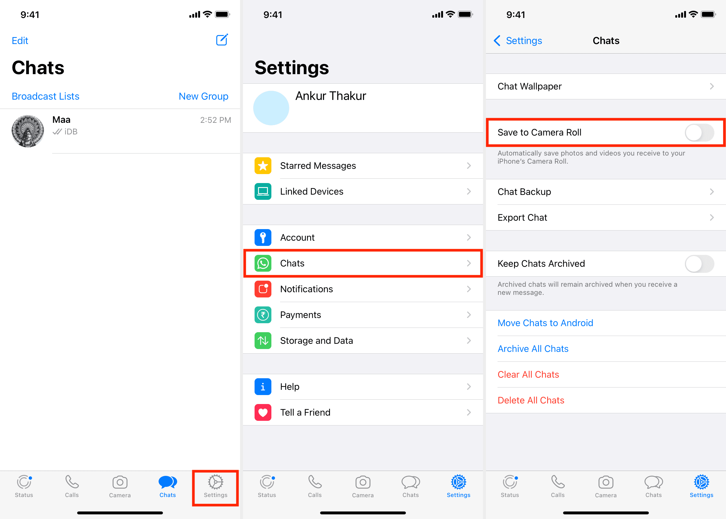 Disattiva Salva nel rullino fotografico in WhatsApp su iPhone