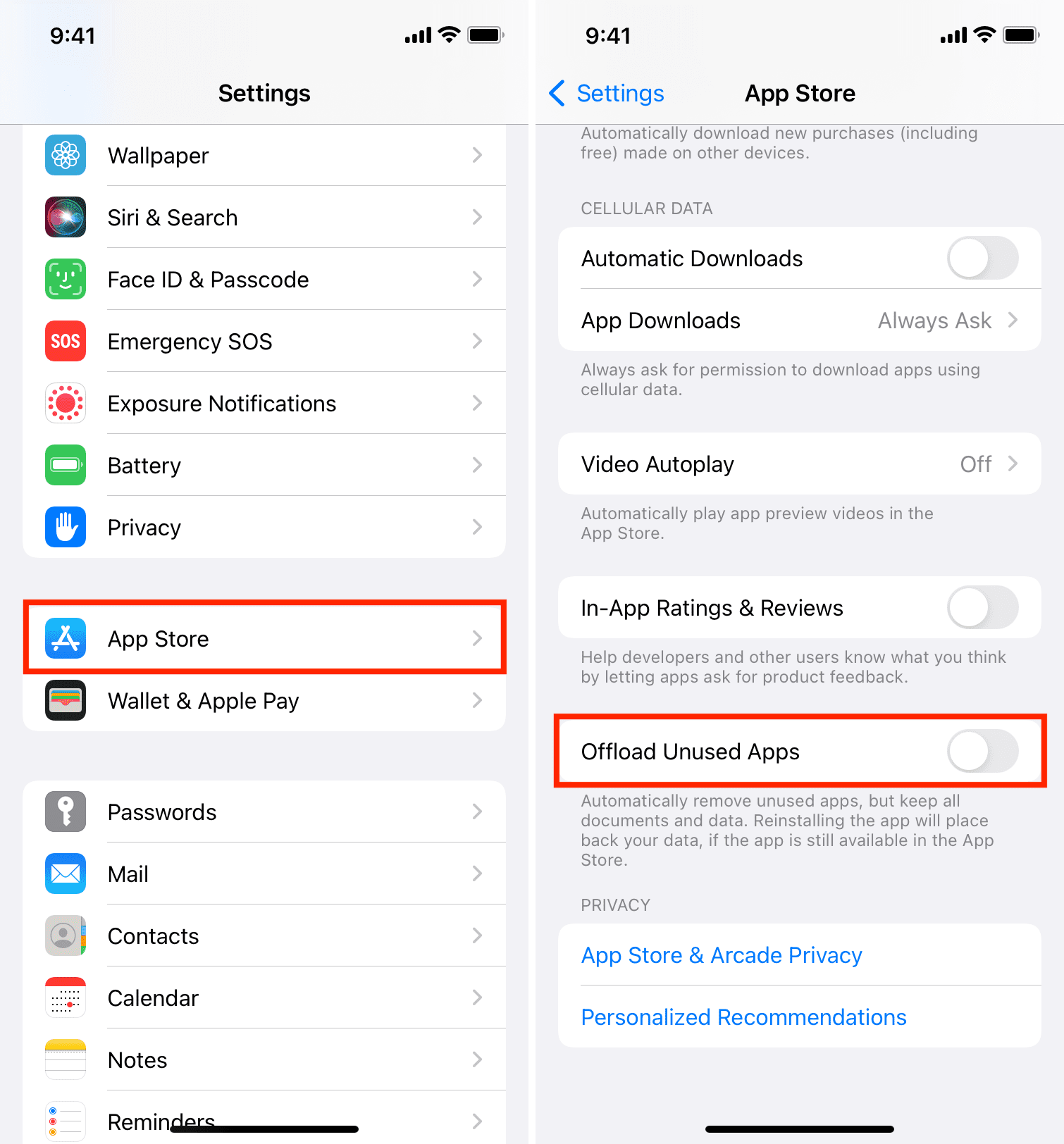 Disattiva Scarica app inutilizzate su iPhone