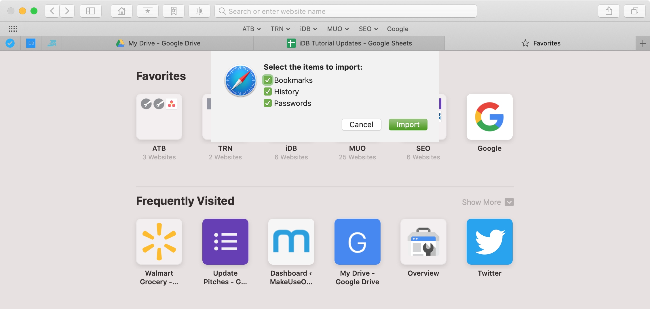 Importazione Safari da Firefox