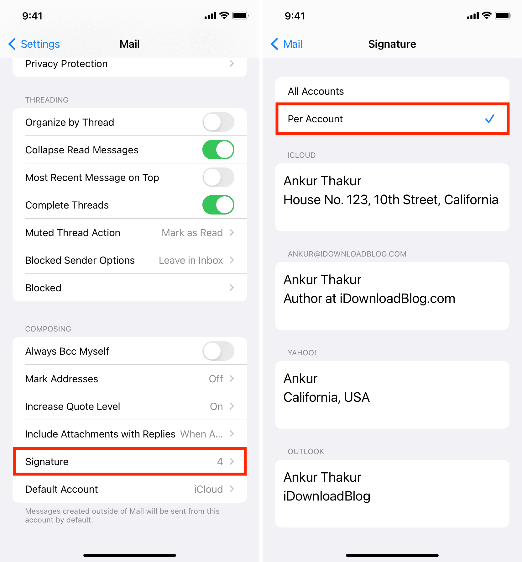 Per account più firme e-mail su iPhone