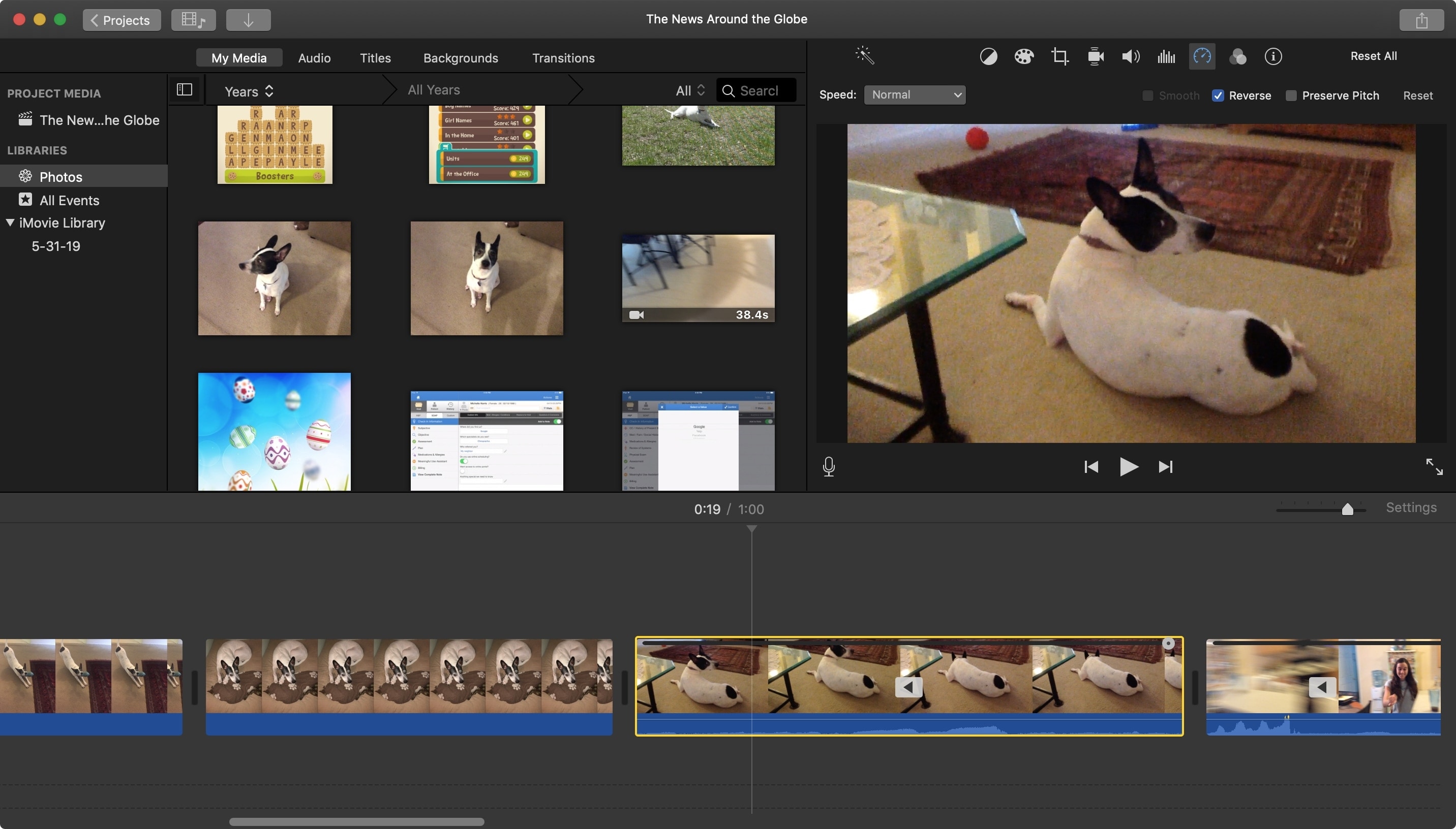 Riproduci clip video al contrario in iMovie Mac