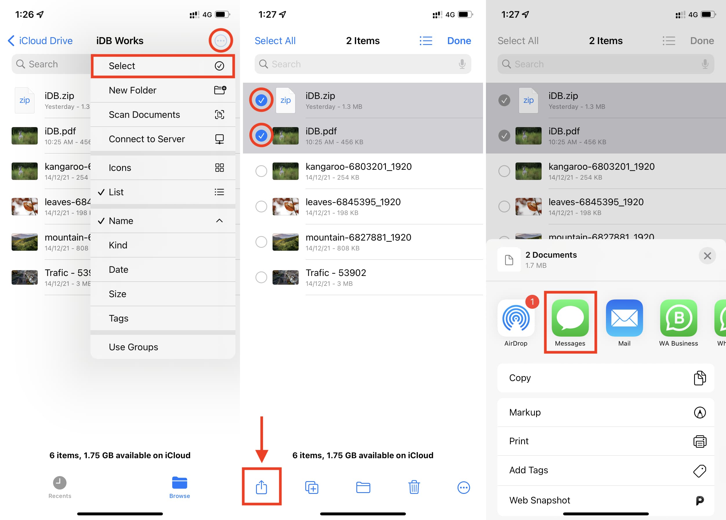Seleziona PDF, ZIP e altri file nell'app File di iPhone da inviare su iMessage