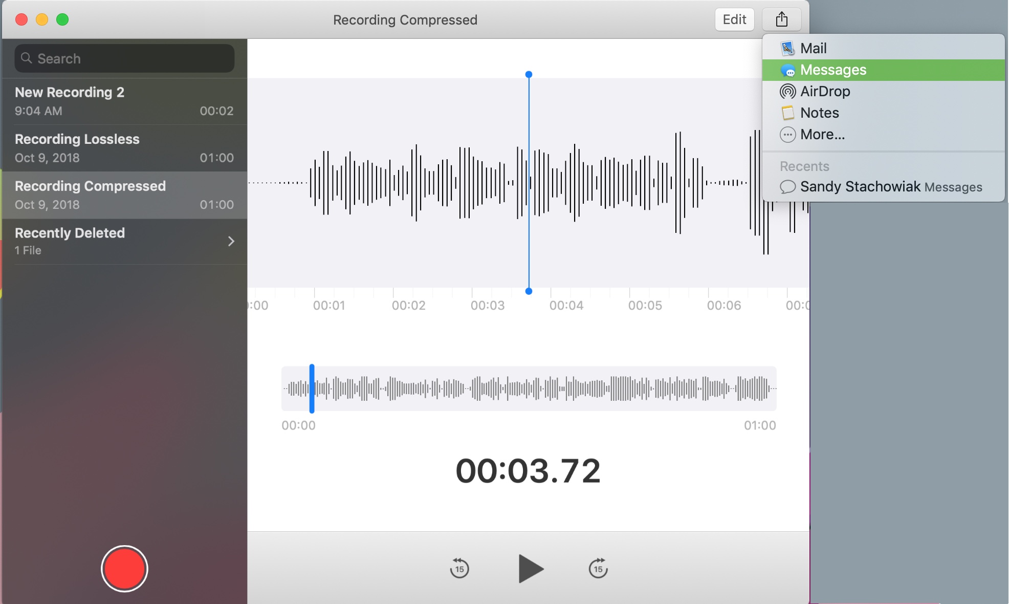 Invia messaggi vocali con l'app Memo vocali Mac