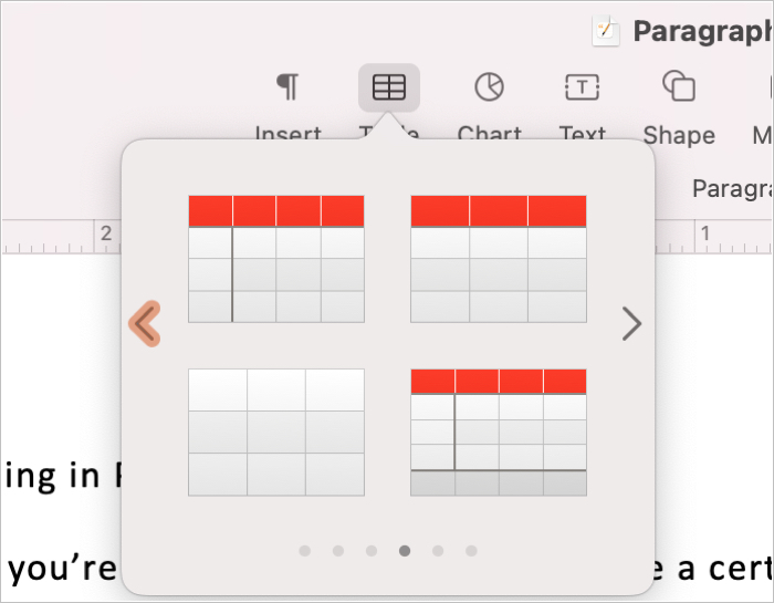 Inserisci una tabella dalla barra degli strumenti in Pages su Mac