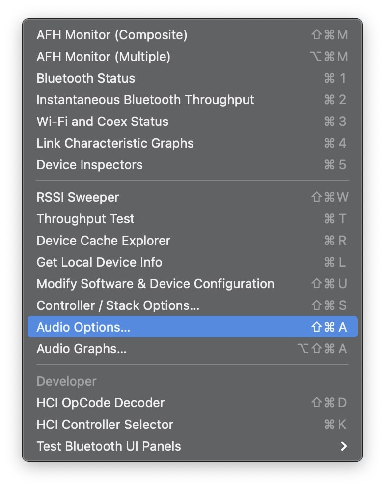 Opzioni audio dell'esploratore Bluetooth