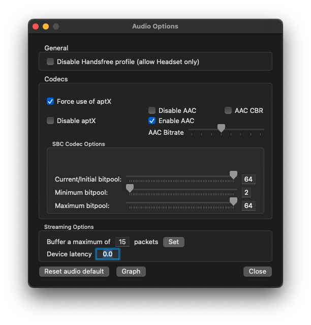 forza l'uso di aptx Bluetooth Explorer