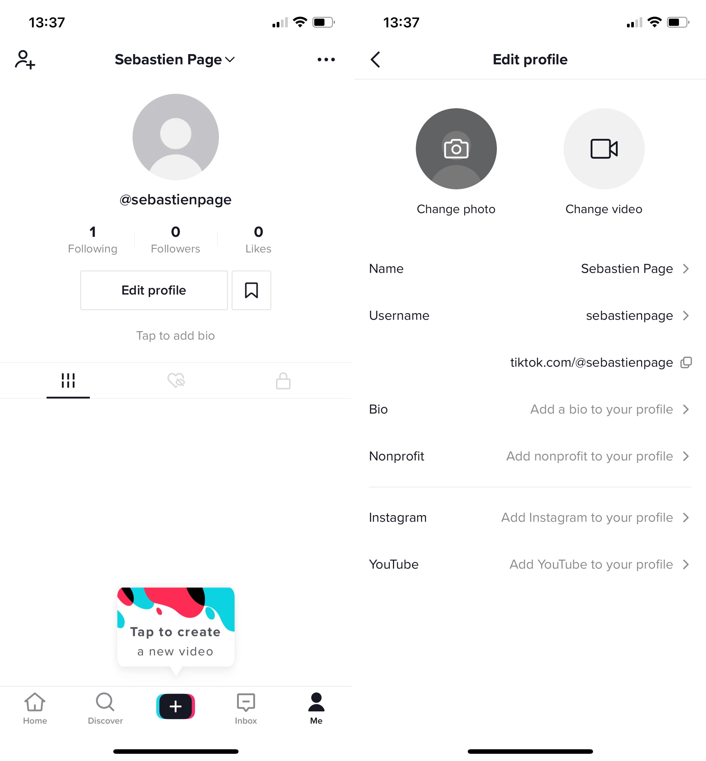 Modifica il profilo TikTok