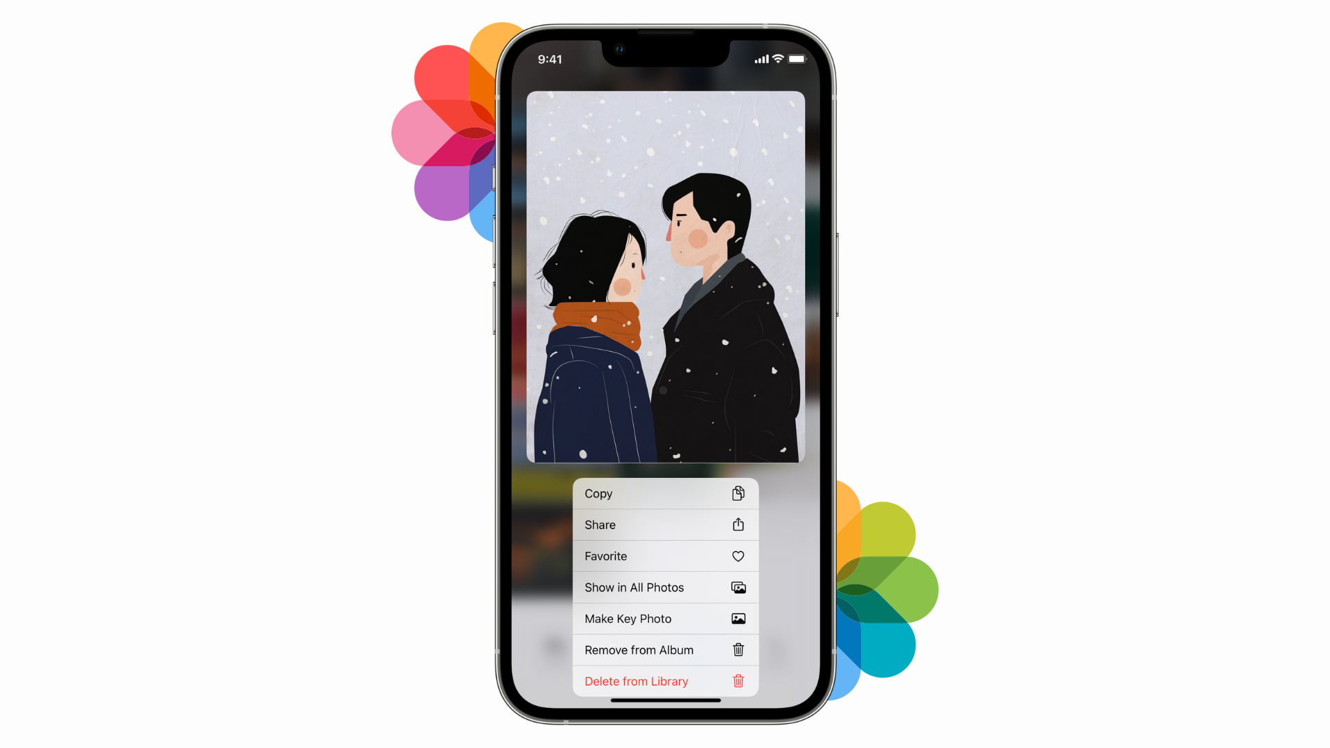 iPhone su uno sfondo bianco che mostra "Crea foto chiave" opzione per un'immagine