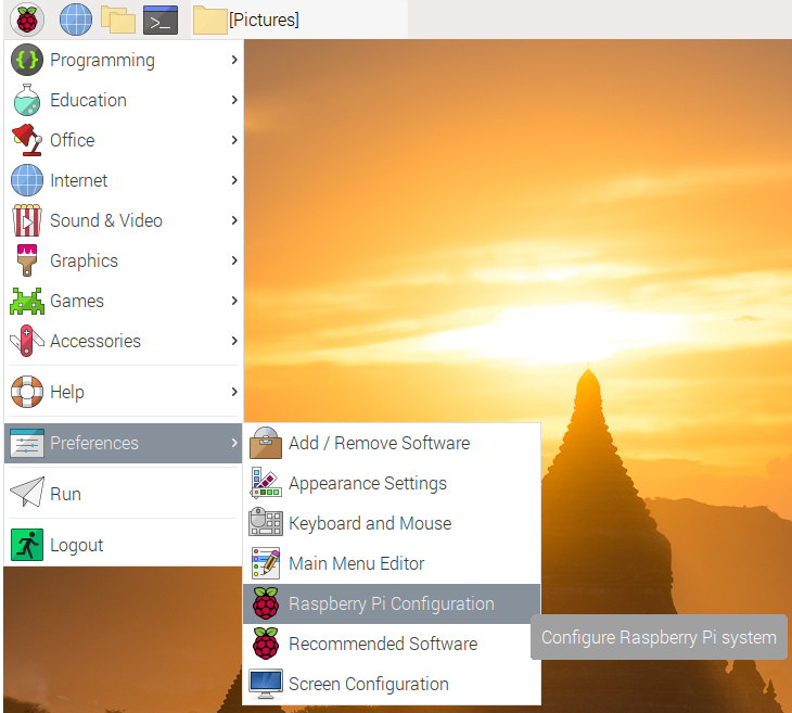 Apri la configurazione di Raspberry Pi