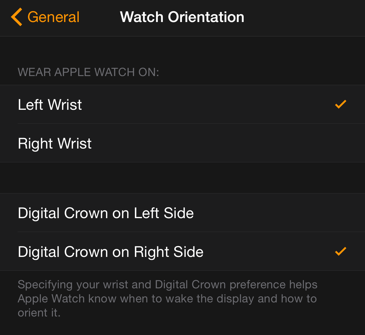 Orientamento dell'Apple Watch