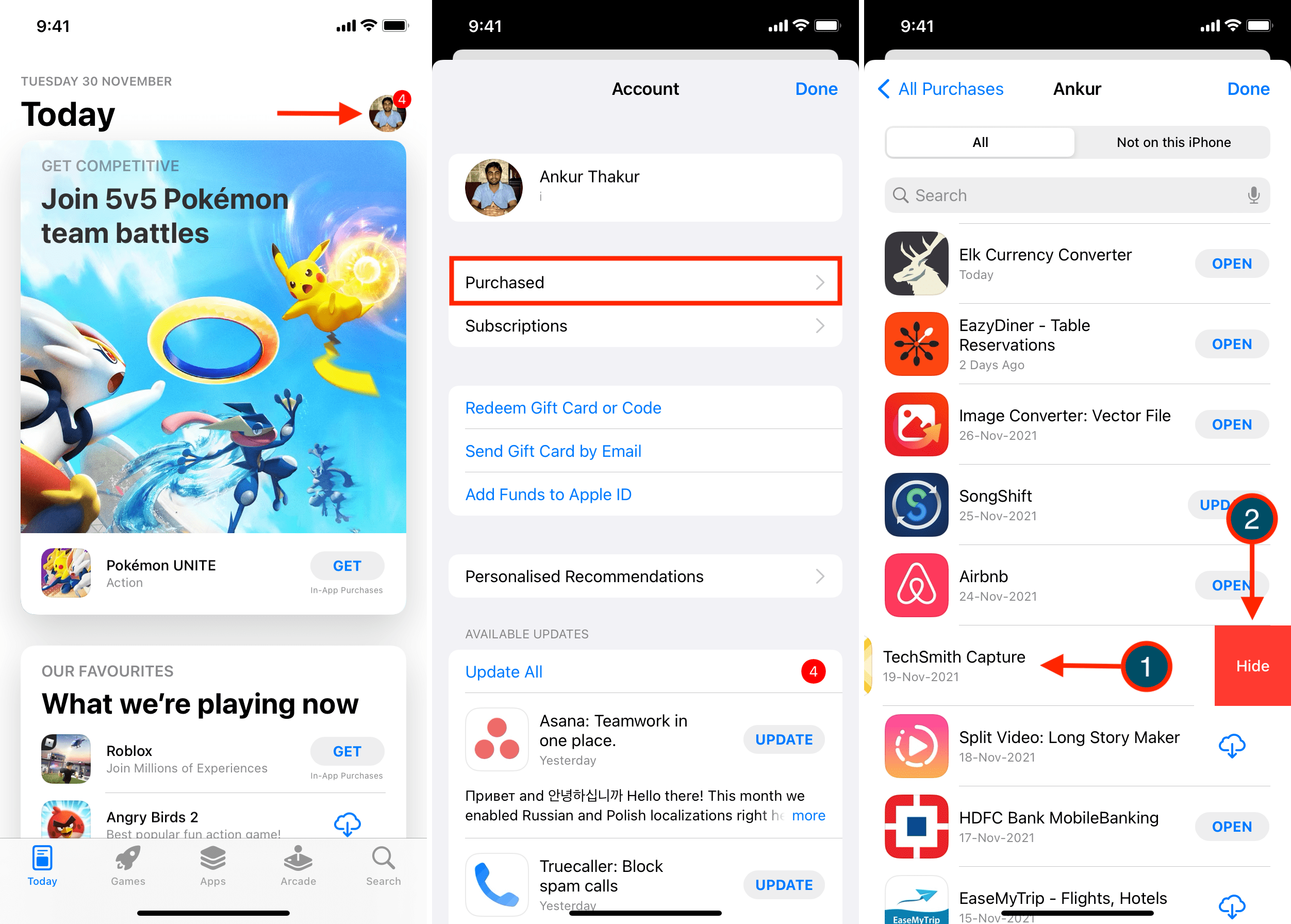 Passaggi per nascondere un'app dall'elenco degli acquisti dell'App Store
