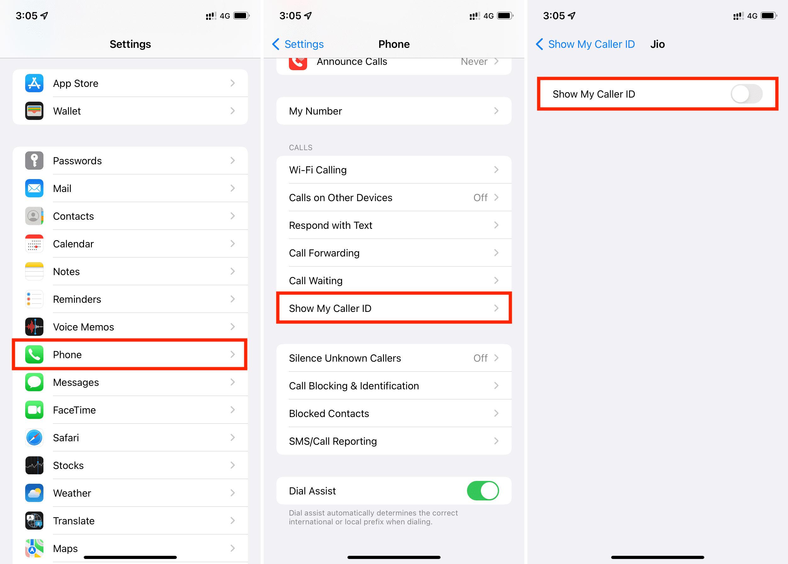 Passaggi per spegnere "Mostra il mio ID chiamante" dalle Impostazioni dell'iPhone per nascondere l'ID chiamante
