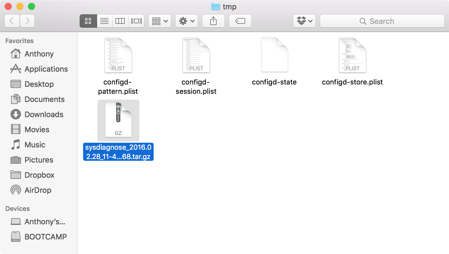 sysdiagnose nella cartella tmp di mac