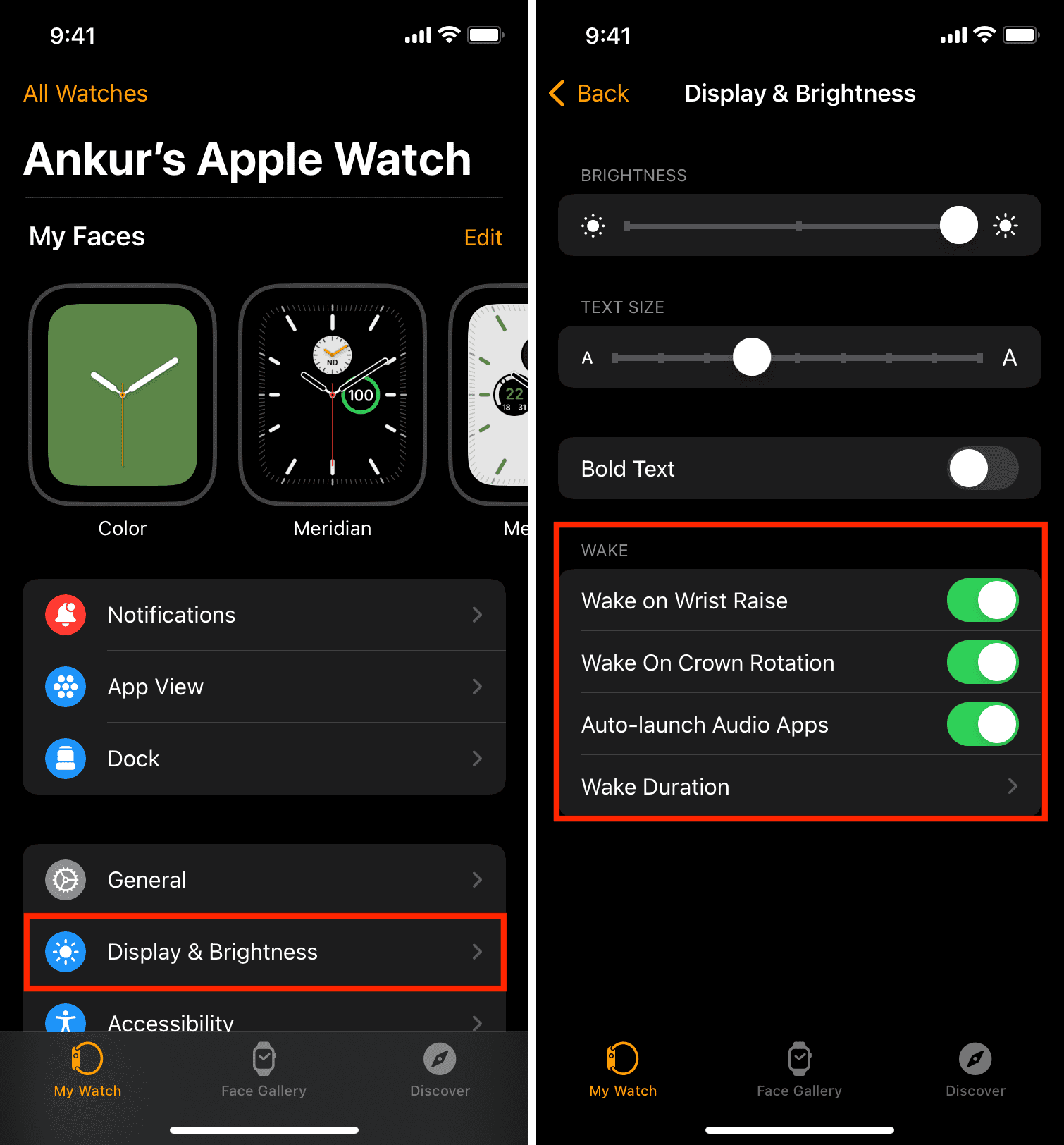 Attiva le impostazioni dello schermo su Apple Watch