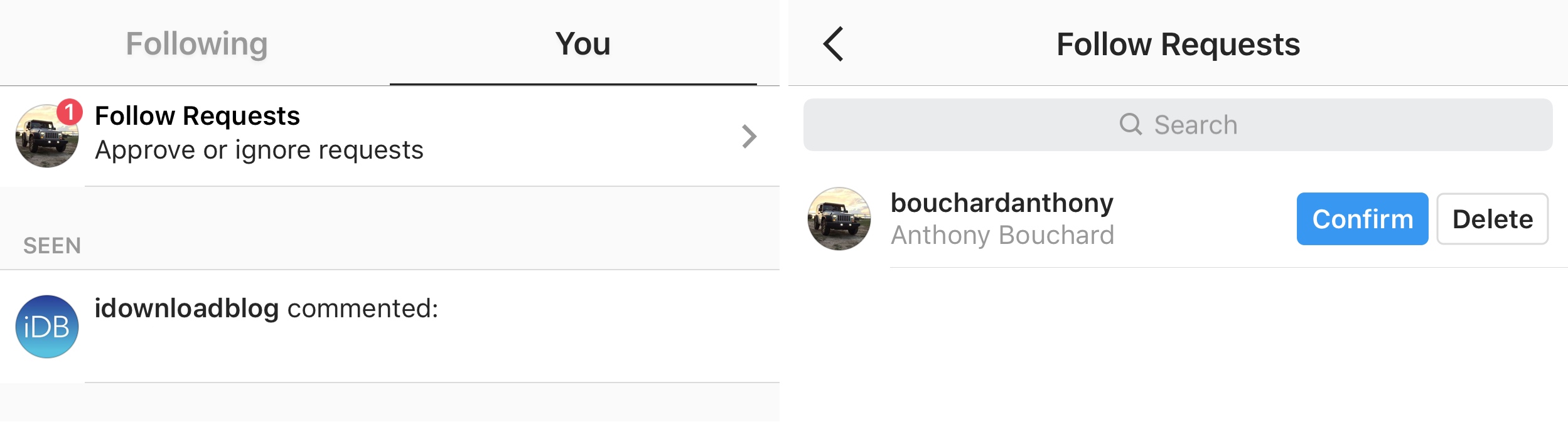 Conferma la richiesta di follow su Instagram