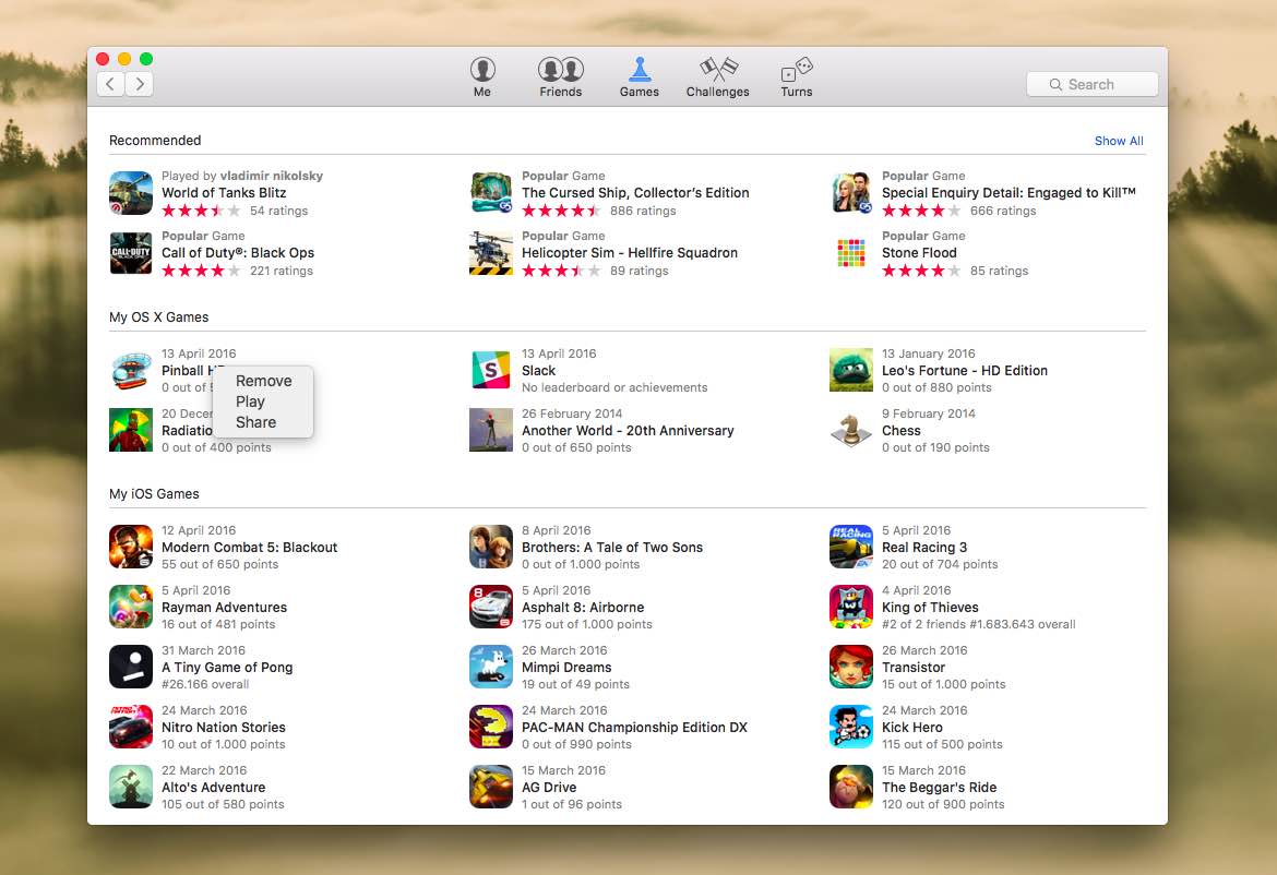 OS X El Capitan Game Center rimuove l'app Mac screenshot 001