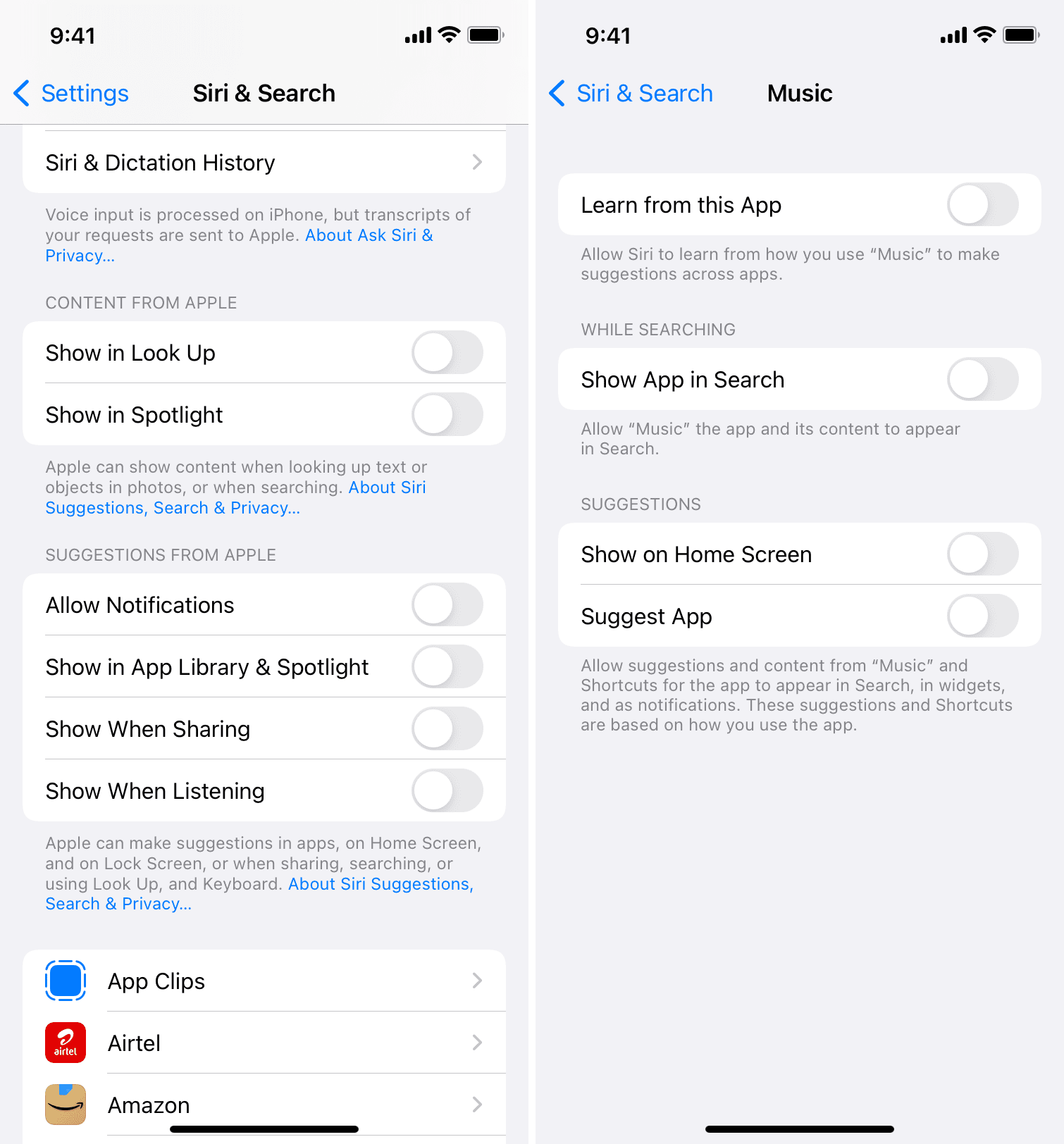 Disattiva i suggerimenti di Music Siri su iPhone