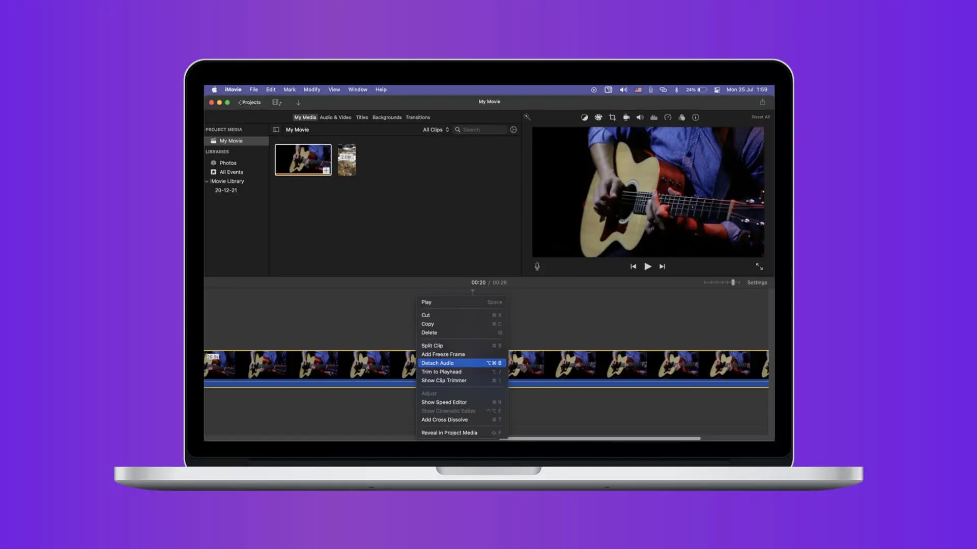 Stacca l'audio dal video clip in iMovie su Mac