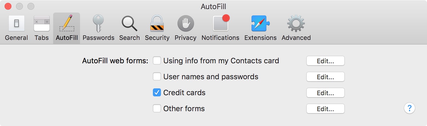 Scheda di riempimento automatico in safari