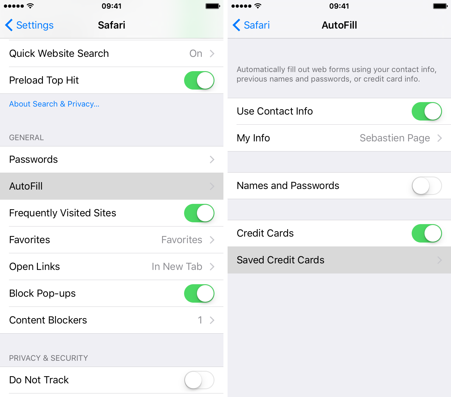 Safari con autocompilazione con carta di credito