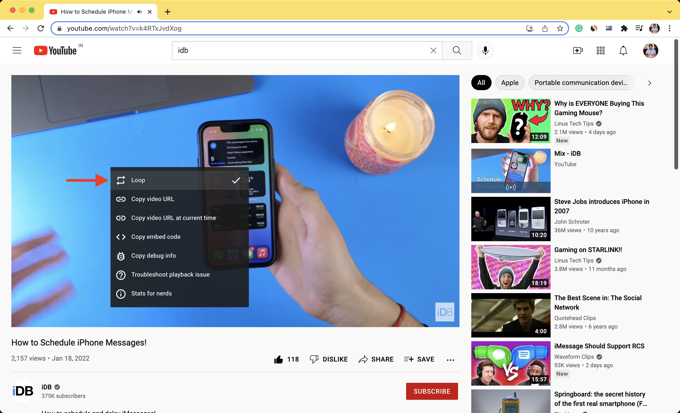 Ripeti il ​​video di YouTube in Chrome sul computer