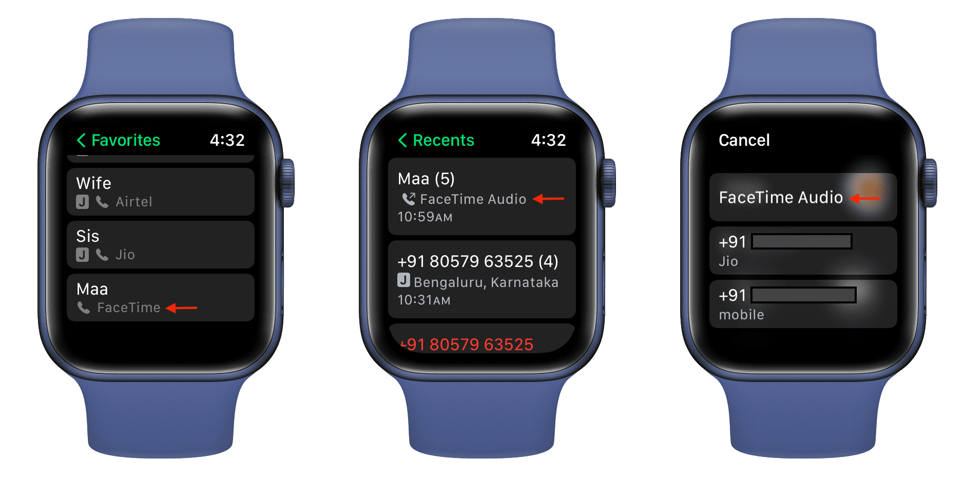 FaceTime Audio nell'app Apple Watch Phone