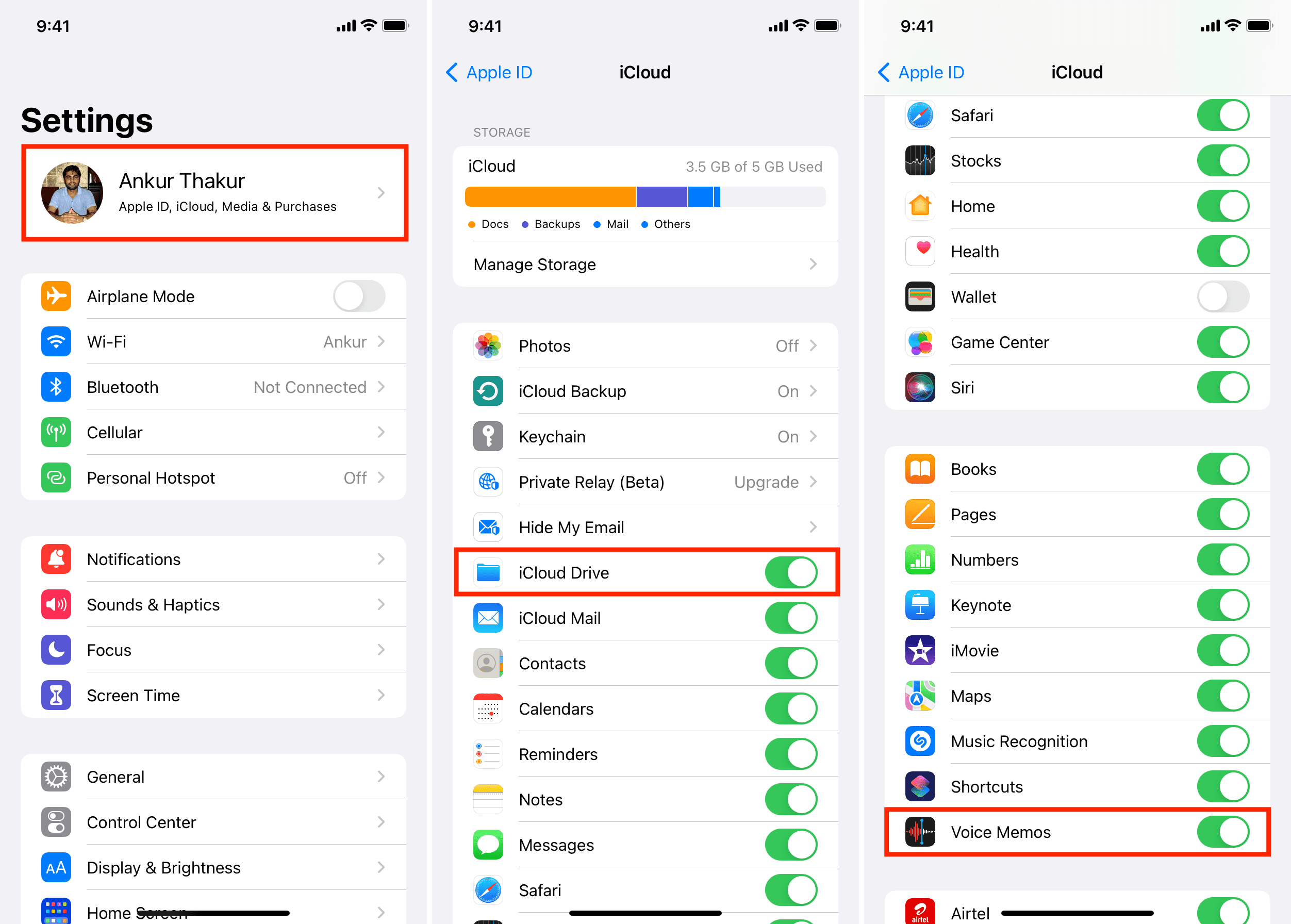 Abilita i memo vocali in iCloud su iPhone