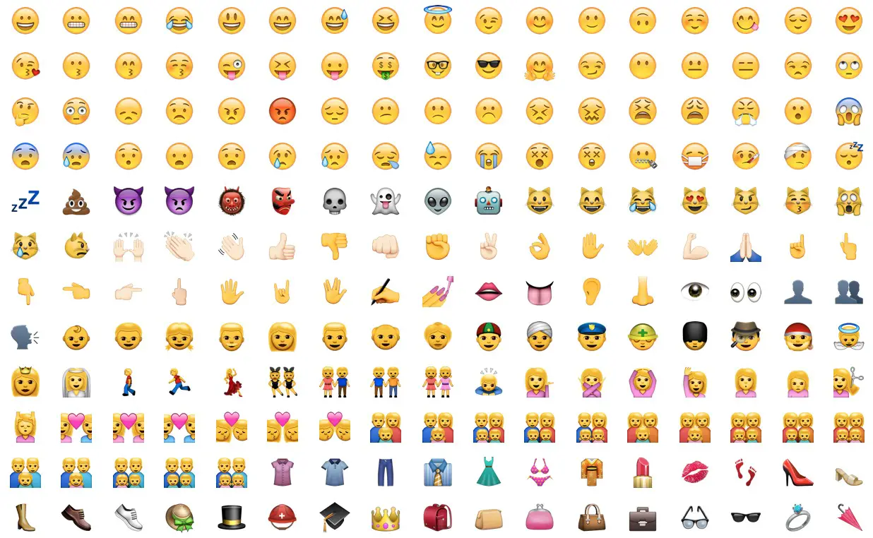 Molti emoji su sfondo bianco