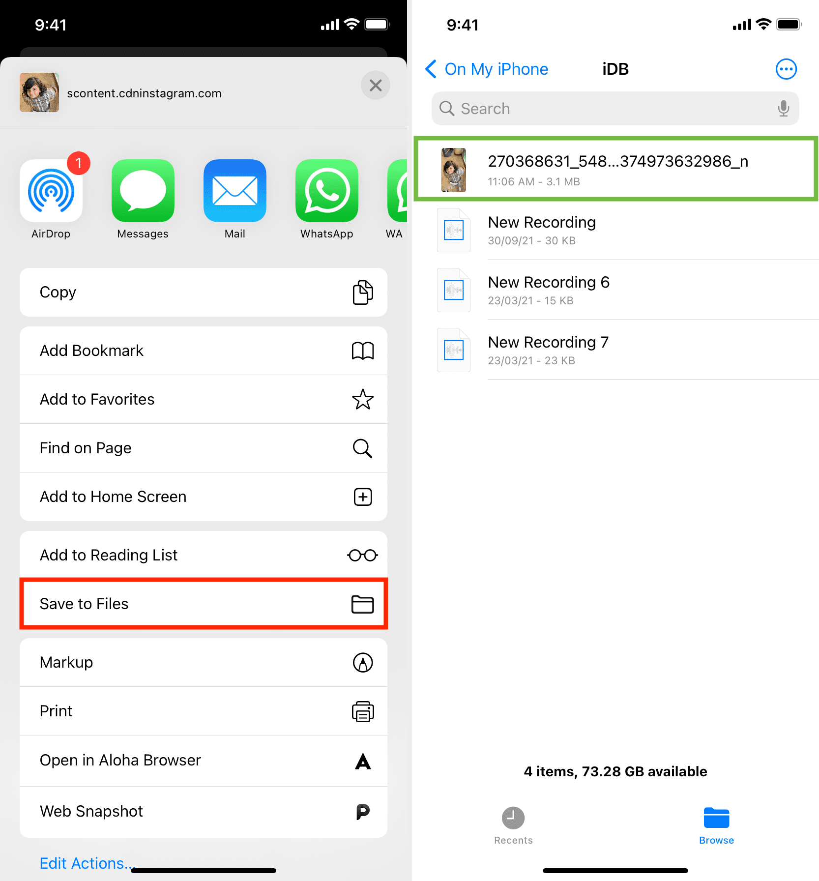 Instagram Reel scaricato su iPhone