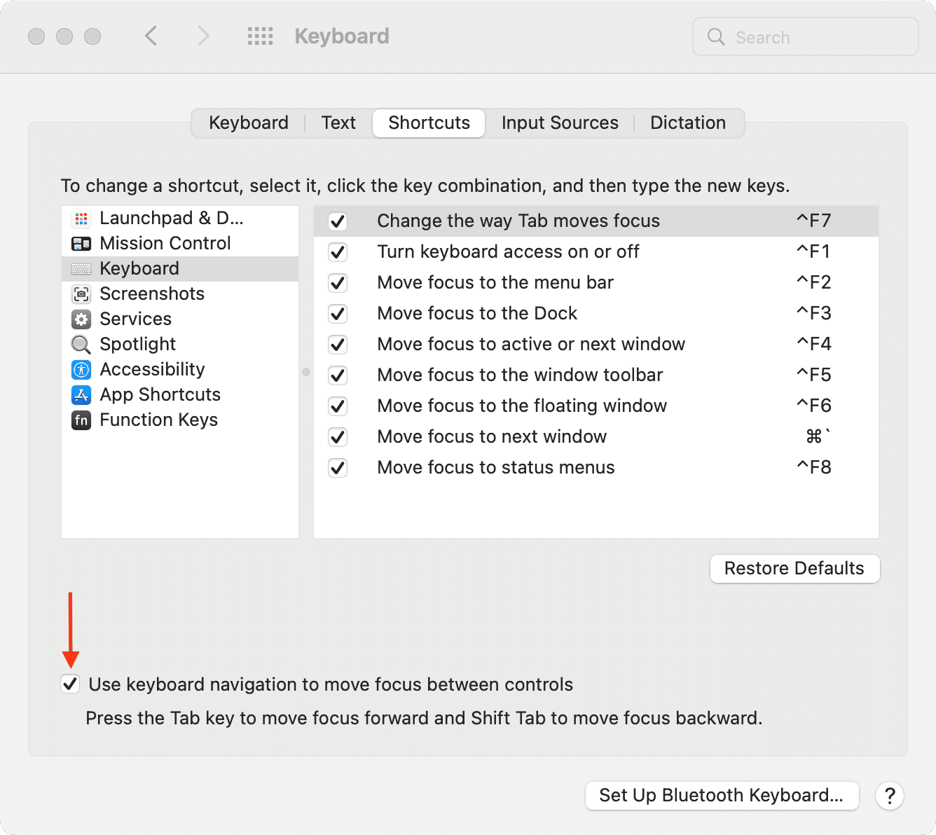 Usa la navigazione da tastiera per spostare lo stato attivo tra i controlli sul nuovo Mac