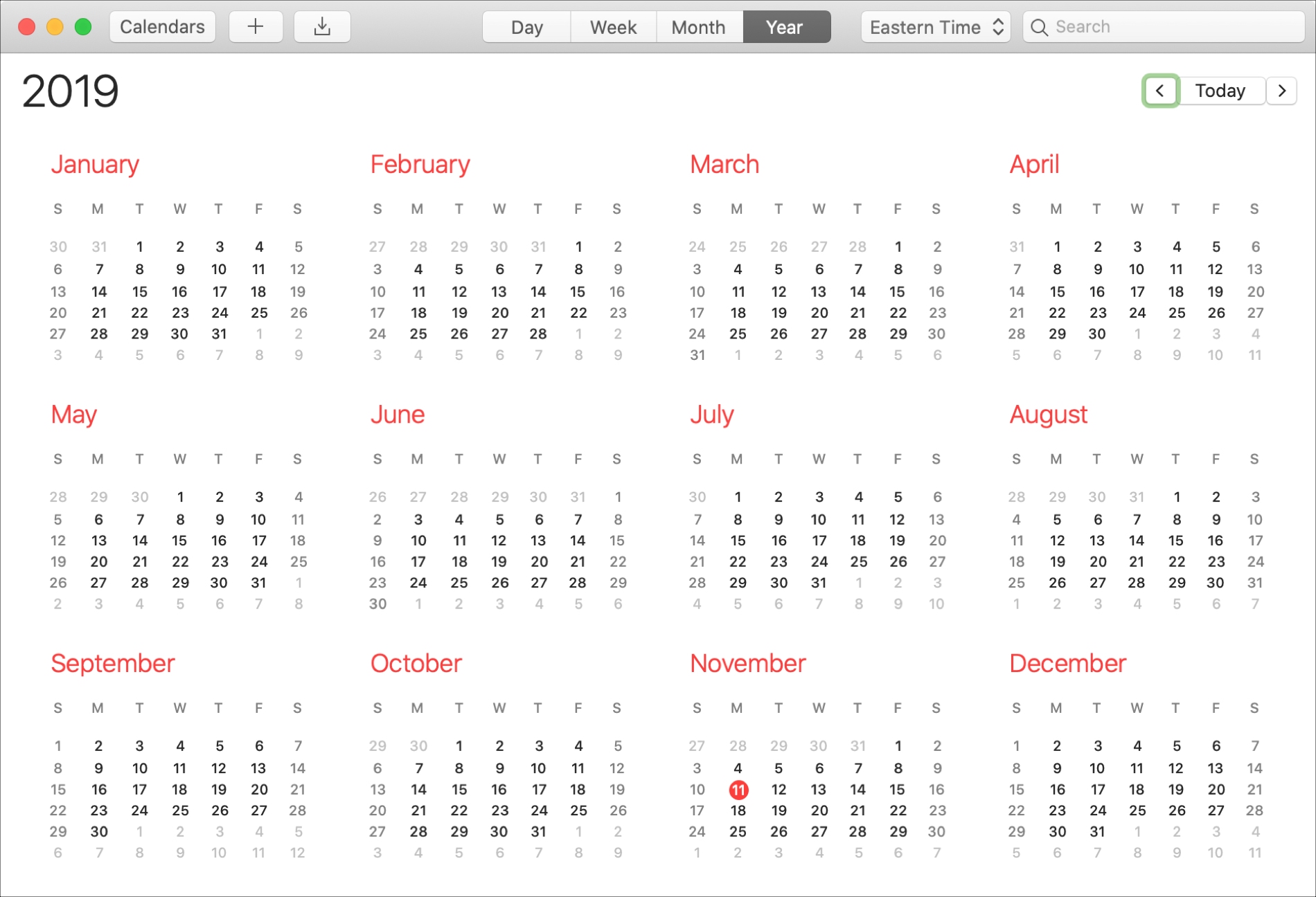Anno di calendario su Mac