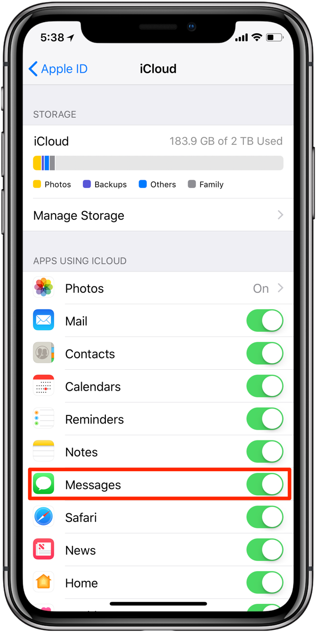 Messaggi Apple Sincronizzazione iCloud App Impostazioni