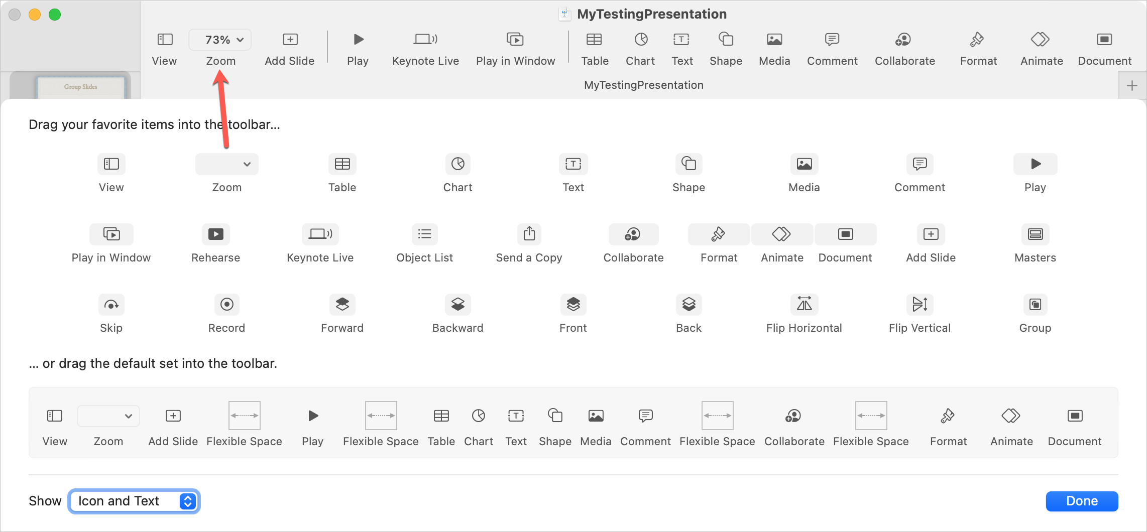 Pagine Sposta Zoom sulla barra degli strumenti su Mac