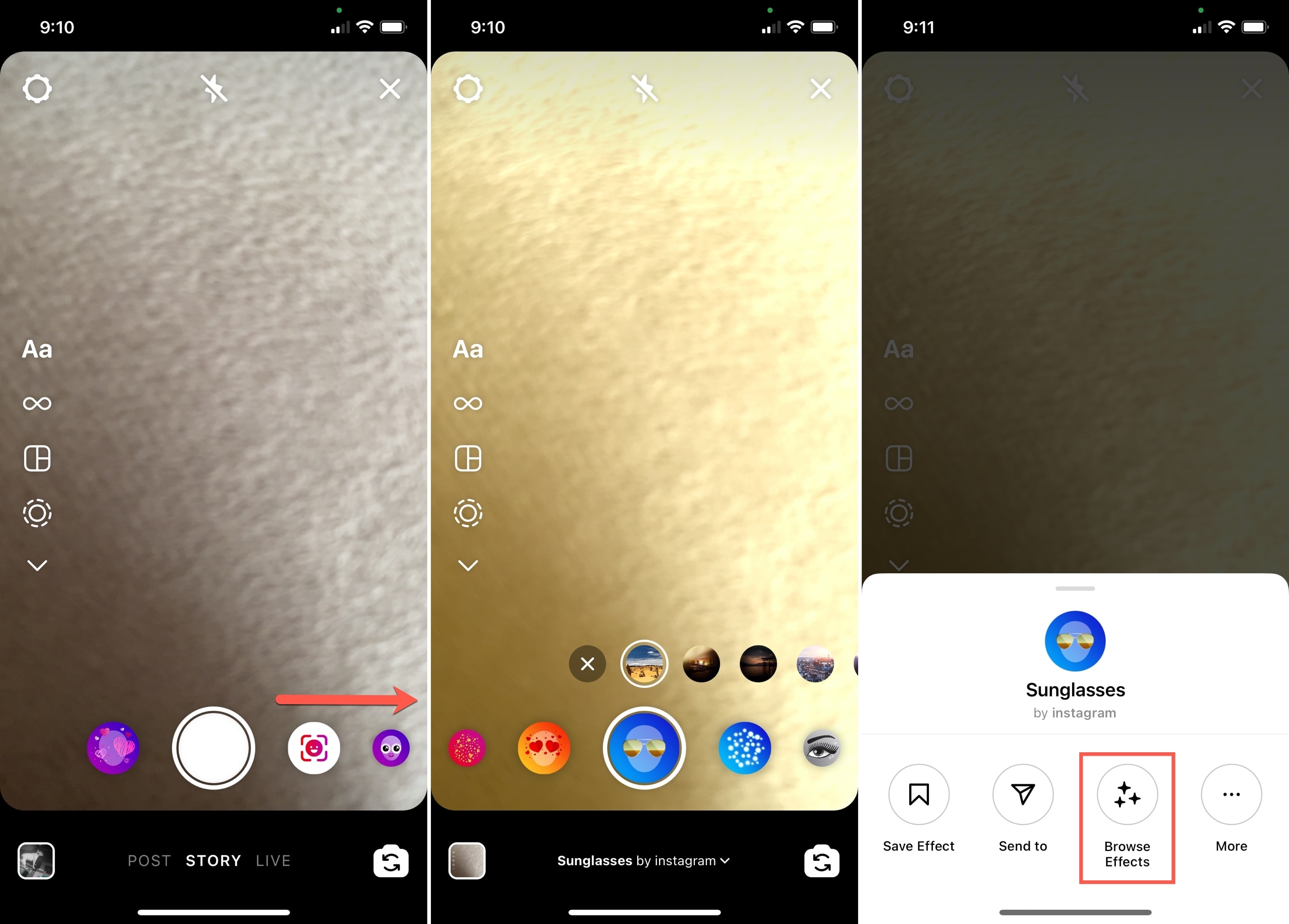 Seleziona un effetto per una storia di Instagram