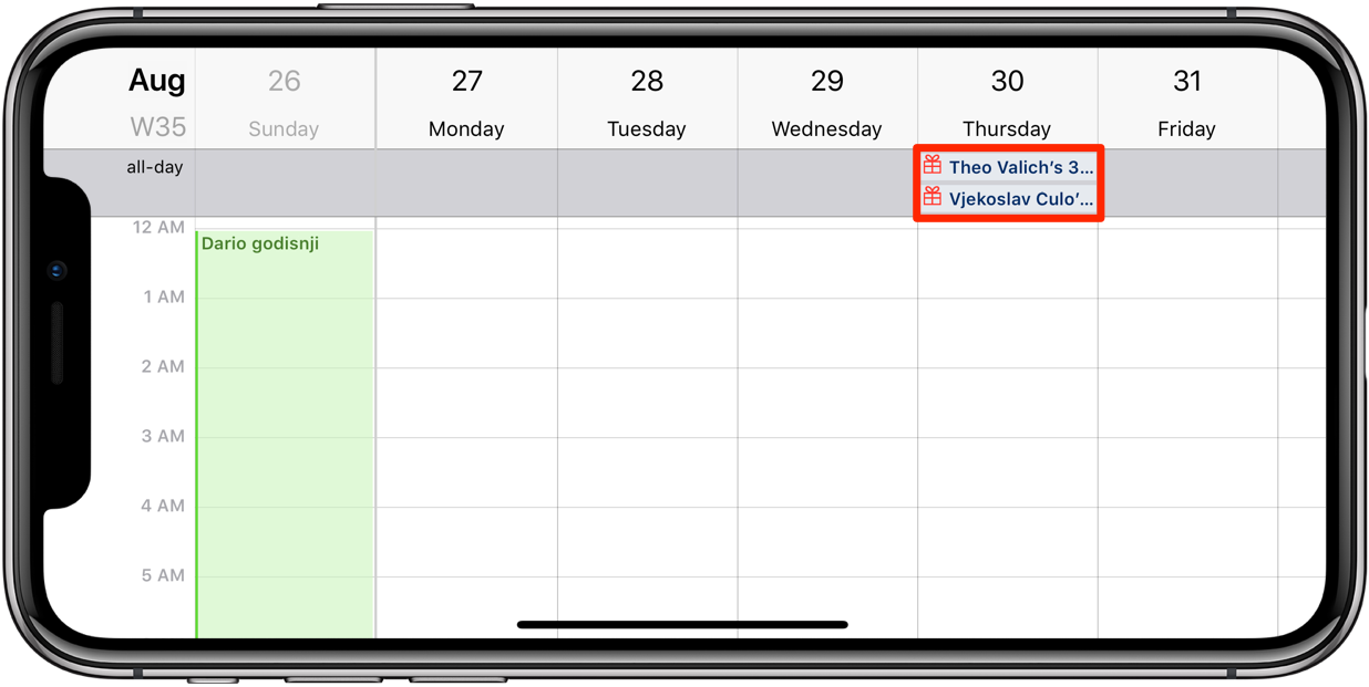 Apple Calendar compleanni iPhone paesaggio