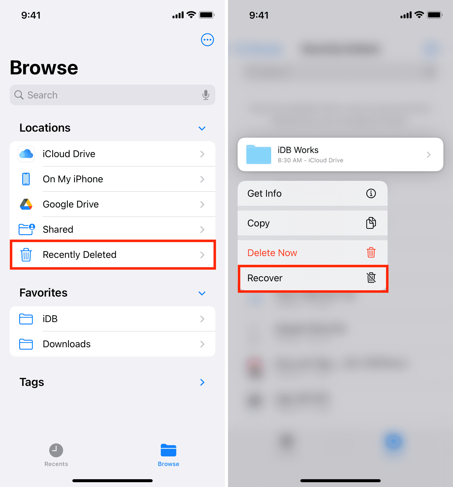 Recupera i file di iCloud Drive su iPhone