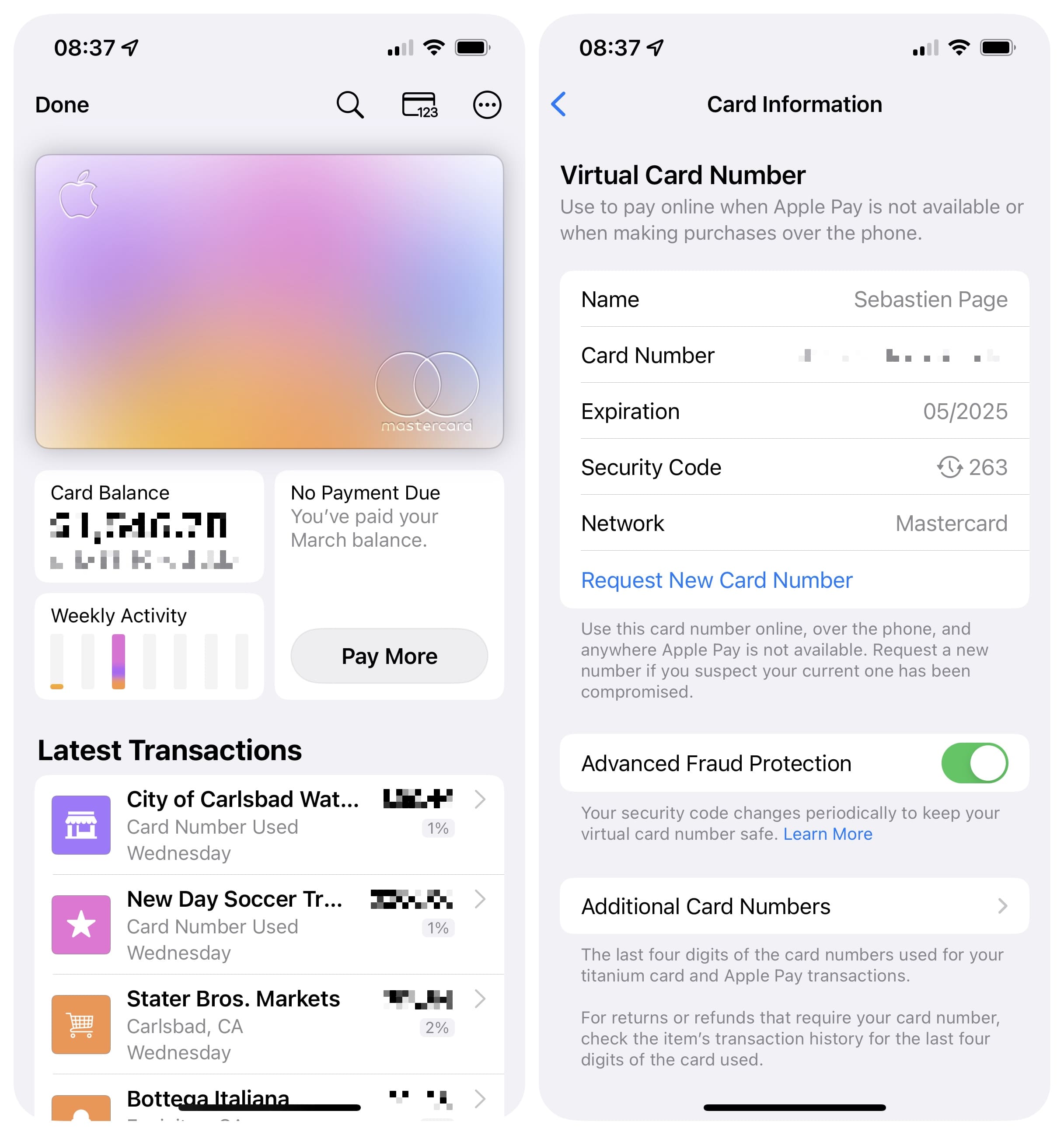 Informazioni sul numero della carta Apple