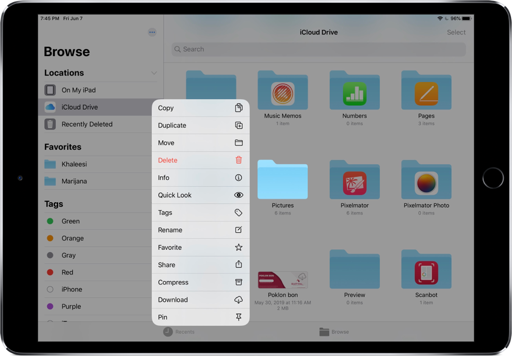 Fare clic con il pulsante destro del mouse sull'iPad