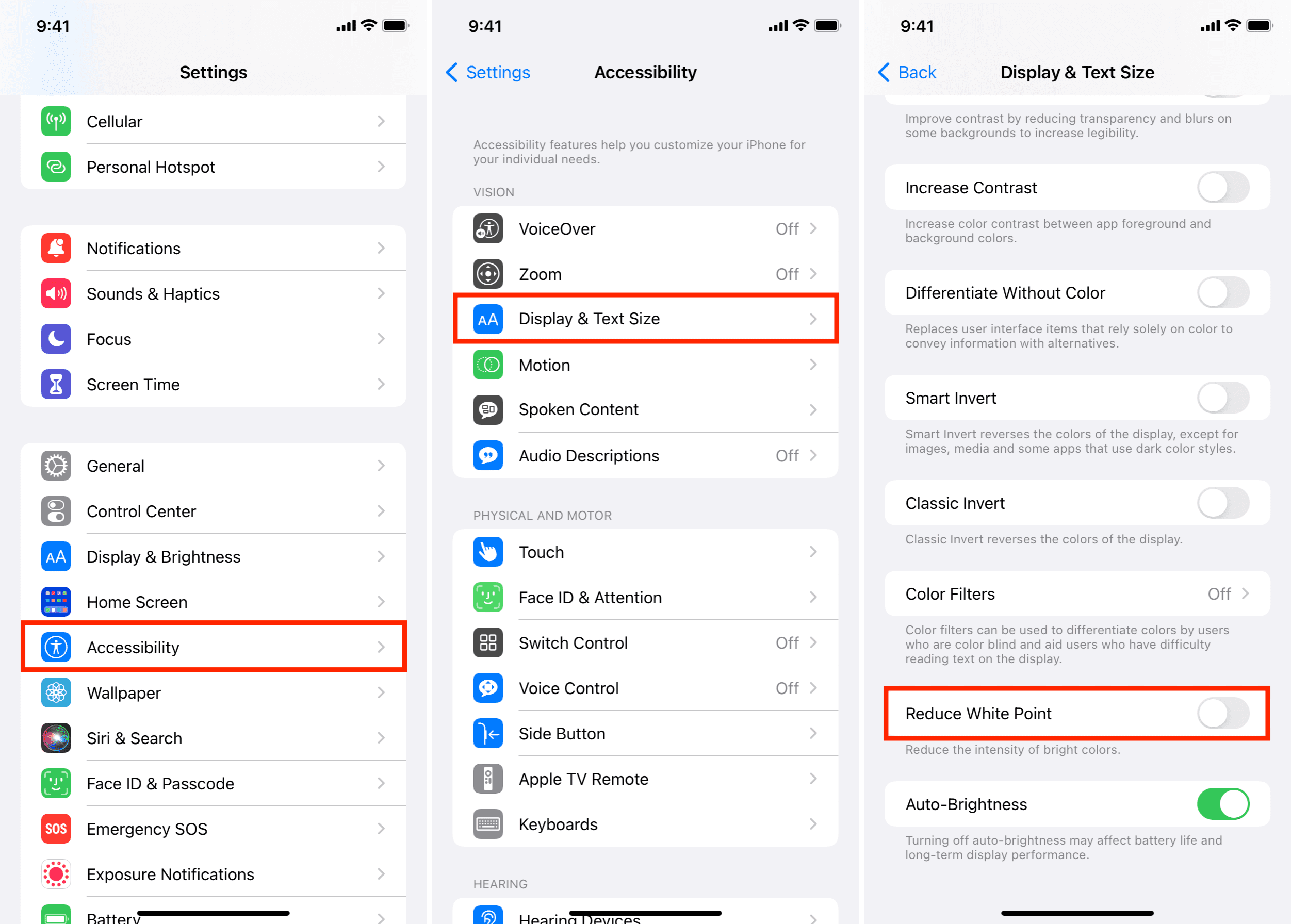 Disattiva Riduci punto bianco per rendere più luminoso lo schermo scuro dell'iPhone