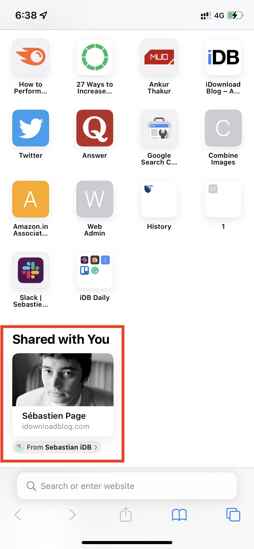Condiviso con te in iPhone Safari