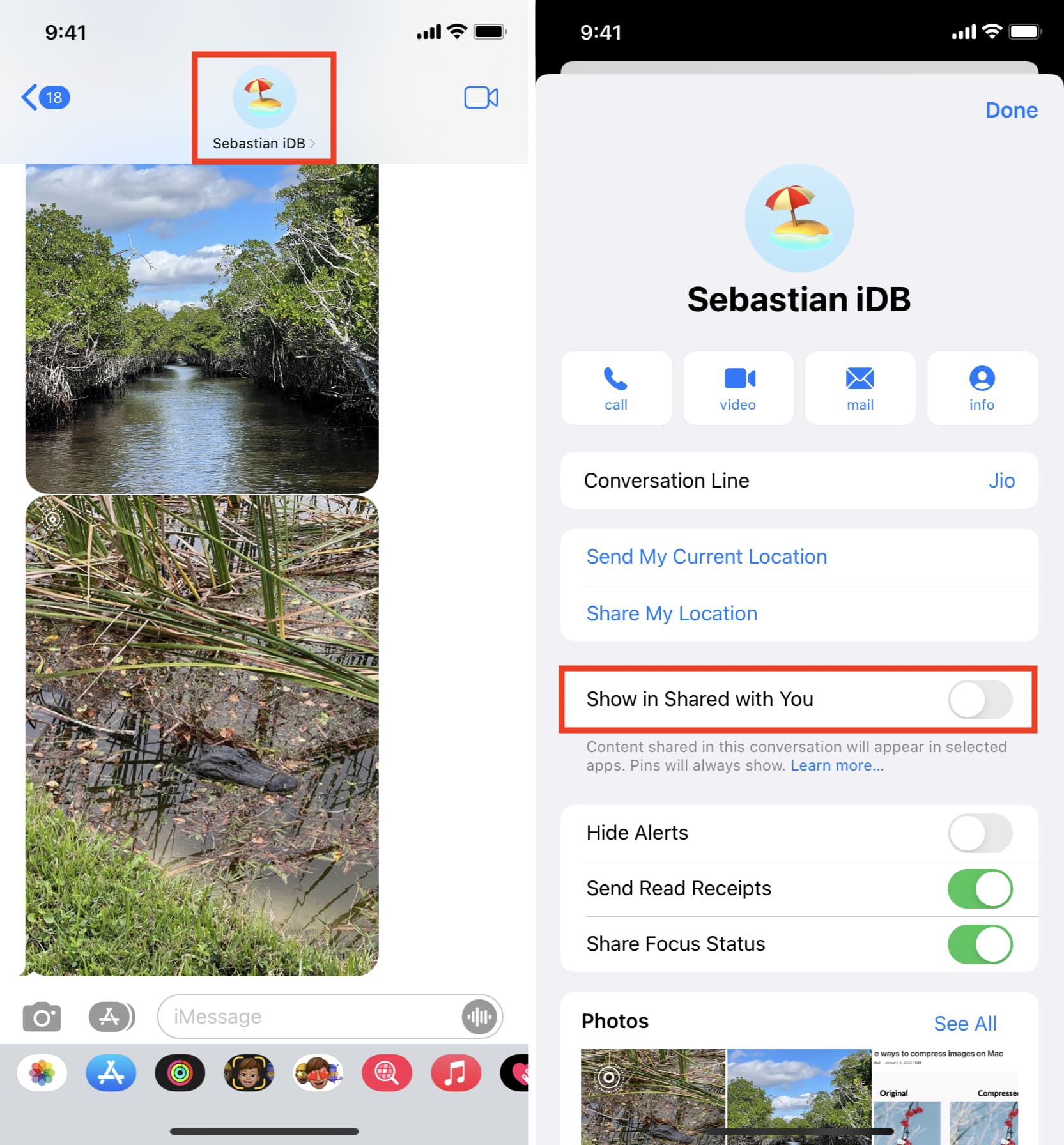 Disattiva Condiviso con te per una persona nell'app Messaggi di iPhone