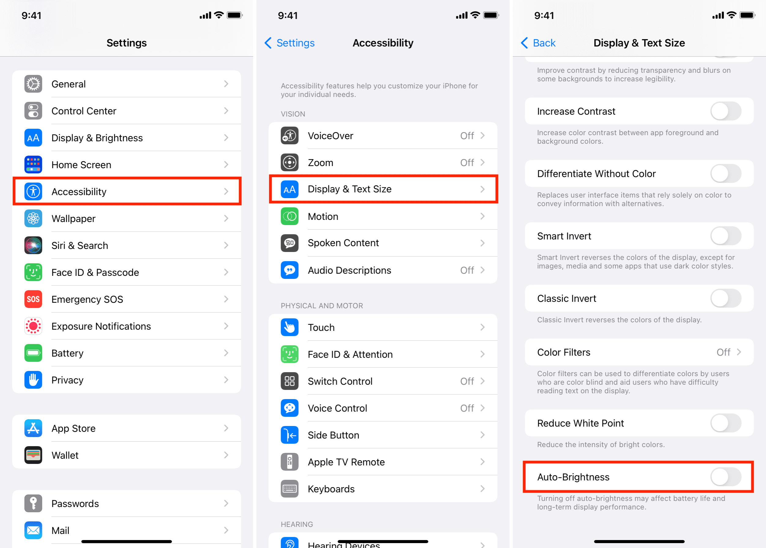 Disattiva la luminosità automatica per correggere la luminosità dello schermo dell'iPhone che diminuisce automaticamente