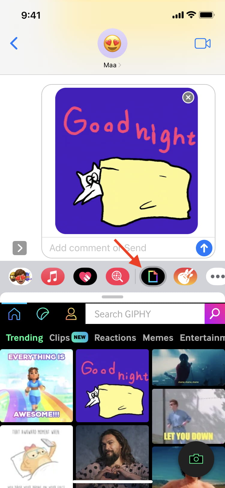 GIPHY in iMessage su iPhone