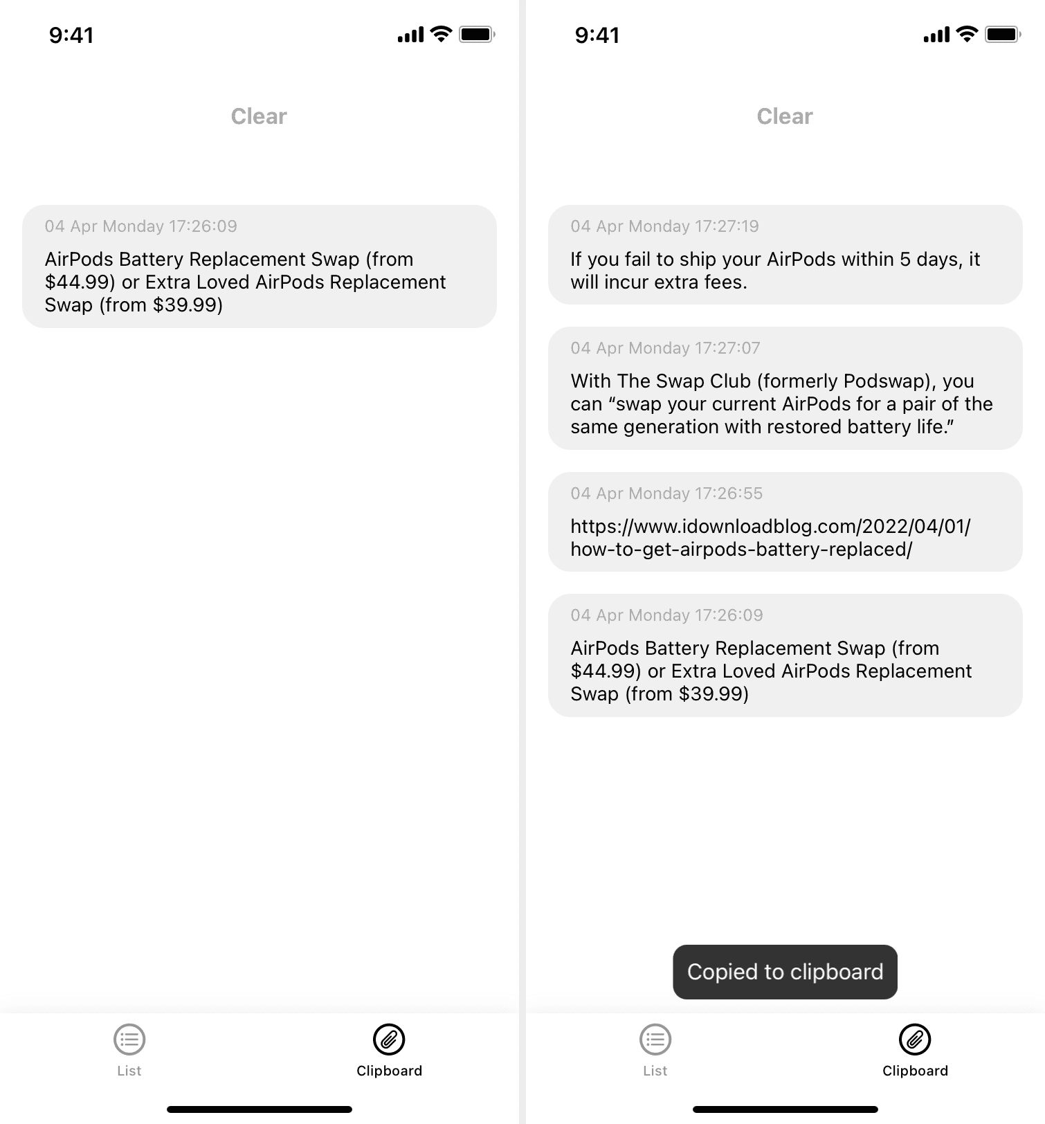 Gestore degli appunti di Oneboard su iPhone
