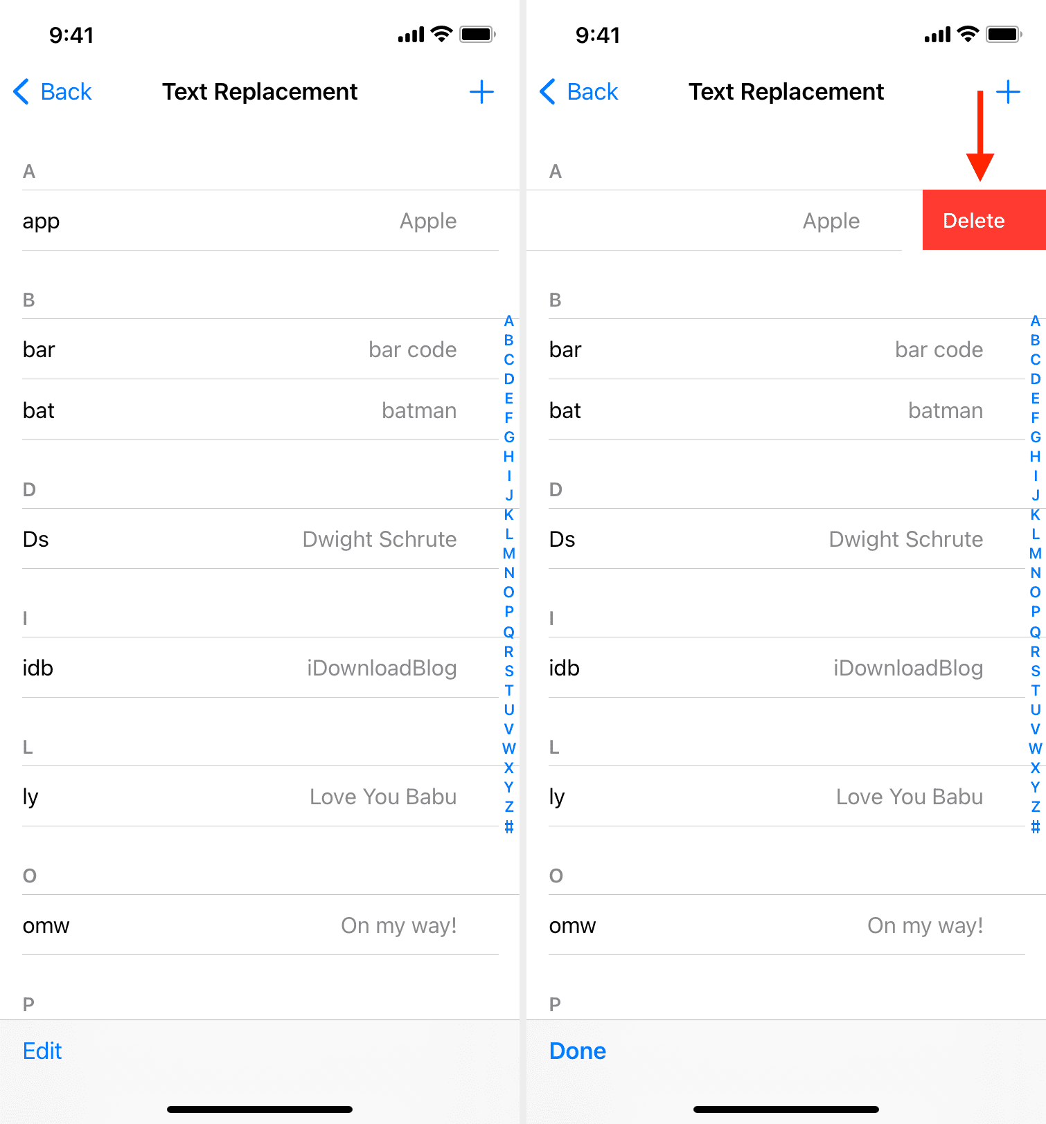 Elimina il collegamento per la sostituzione del testo su iPhone