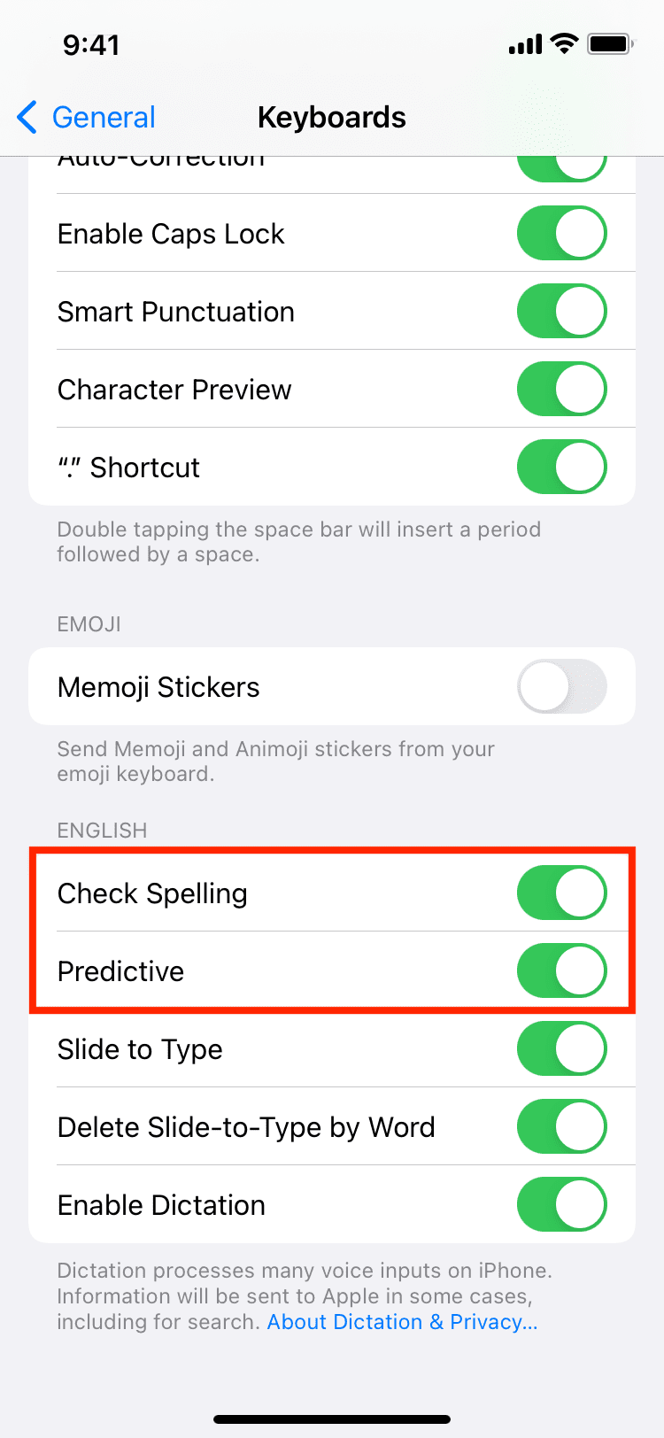 Controlla le impostazioni della tastiera ortografica e predittiva su iPhone