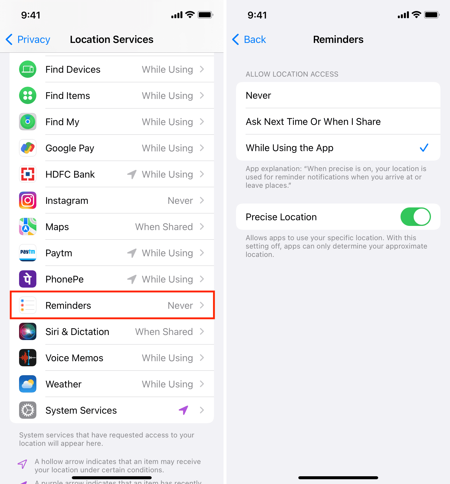 Correggi i promemoria basati sulla posizione che non funzionano su iPhone