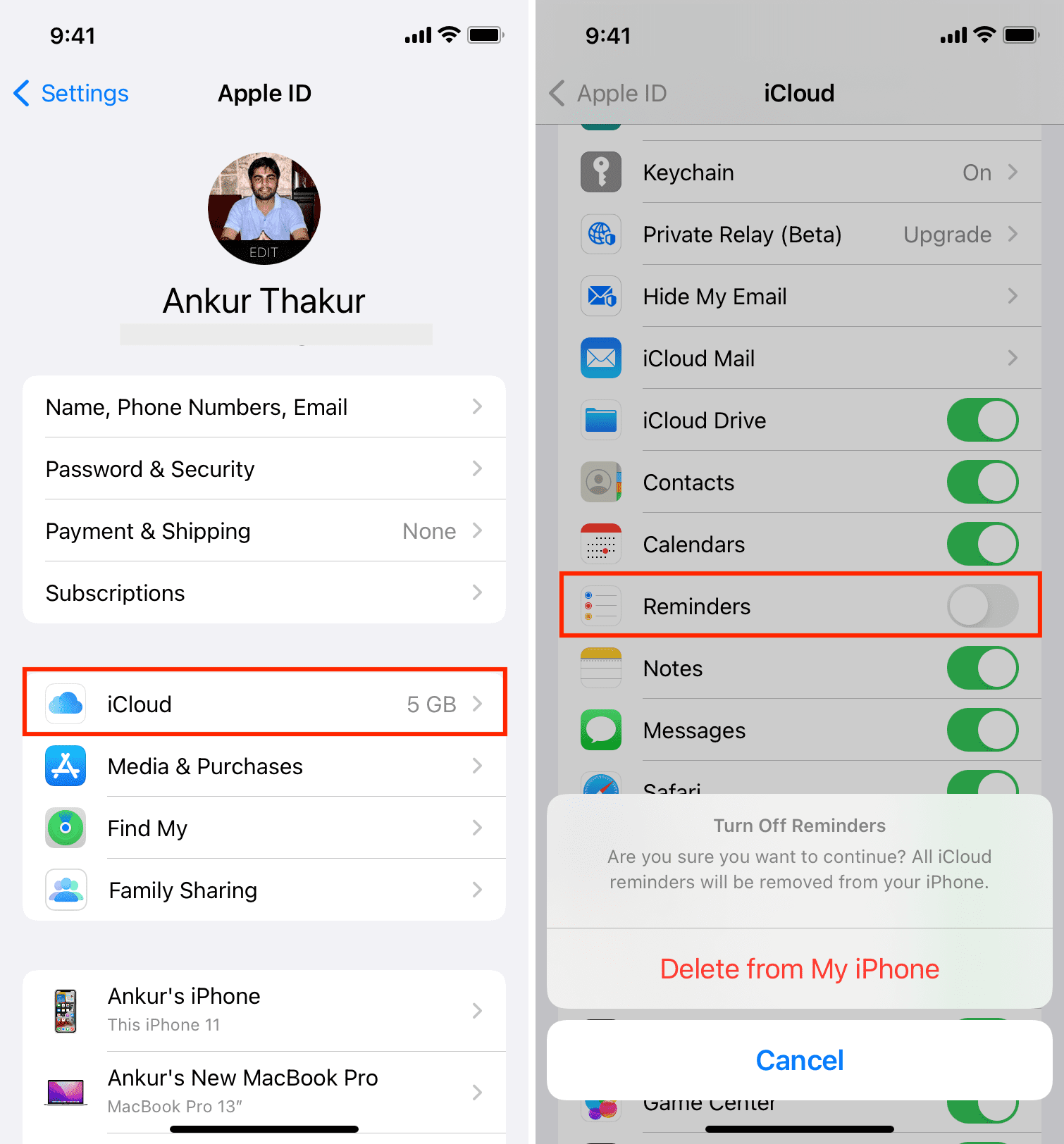 Elimina i promemoria da iPhone e sincronizza nuovamente